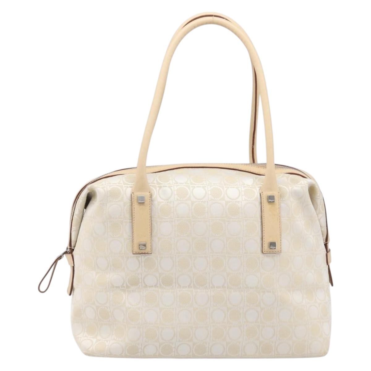Salvatore Ferragamo Tote Bag Canvas Beige Silver Auth ka6029