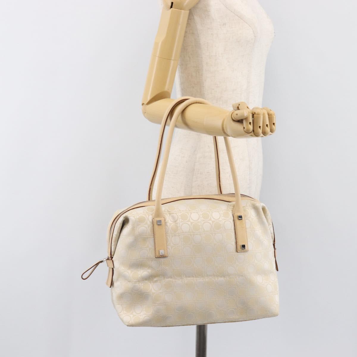 Salvatore Ferragamo Tote Bag Canvas Beige Silver Auth ka6029