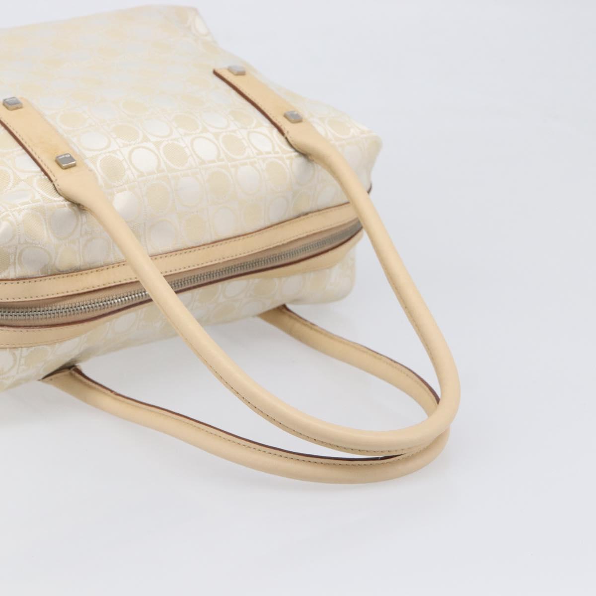 Salvatore Ferragamo Tote Bag Canvas Beige Silver Auth ka6029