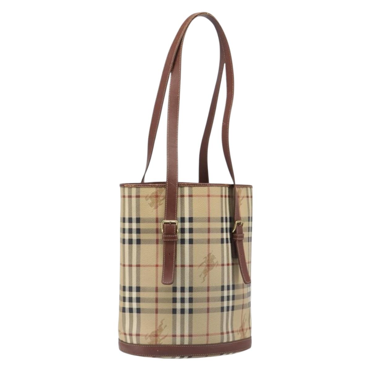 BURBERRY Nova Check Tote Bag PVC Beige Gold Auth ka6030