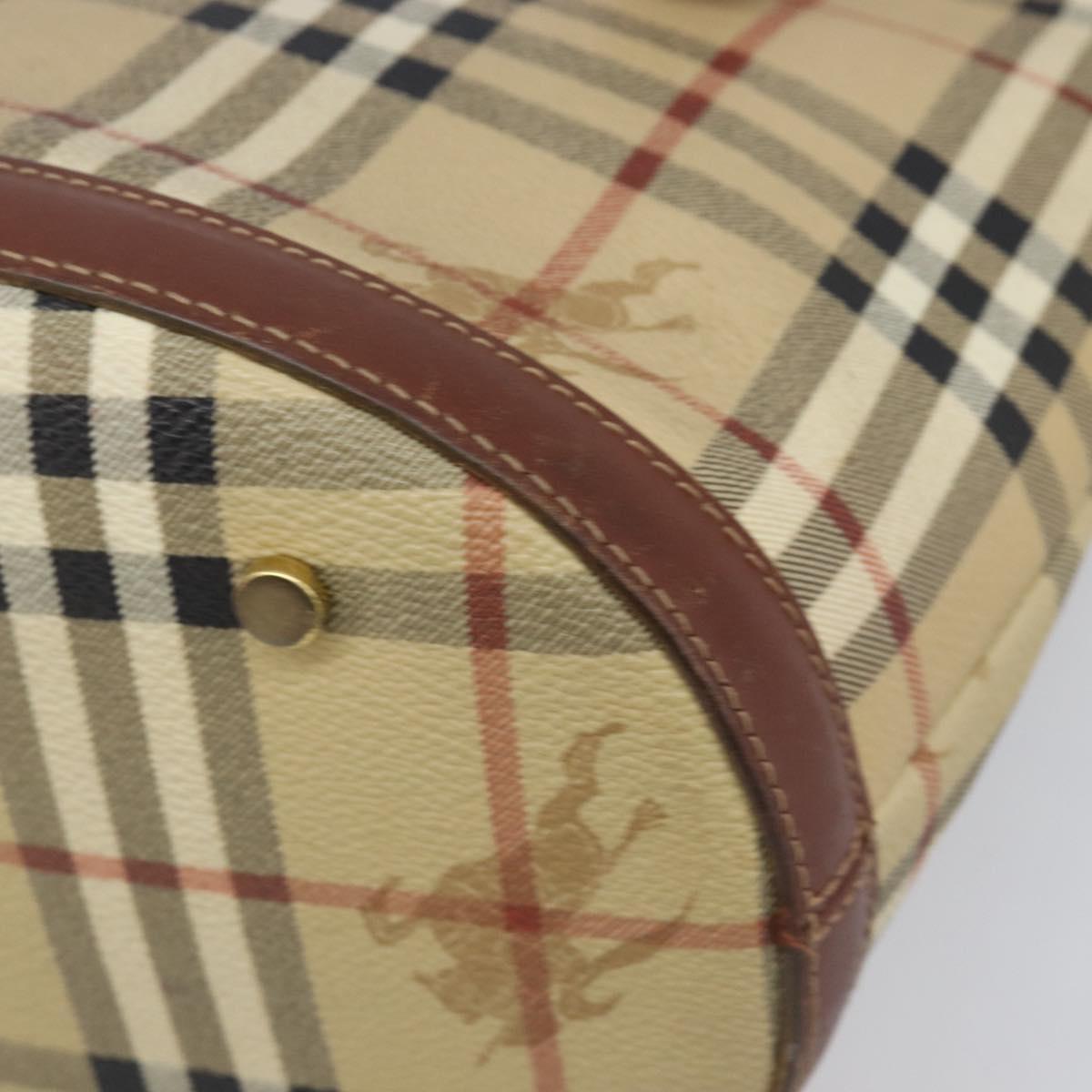 BURBERRY Nova Check Tote Bag PVC Beige Gold Auth ka6030