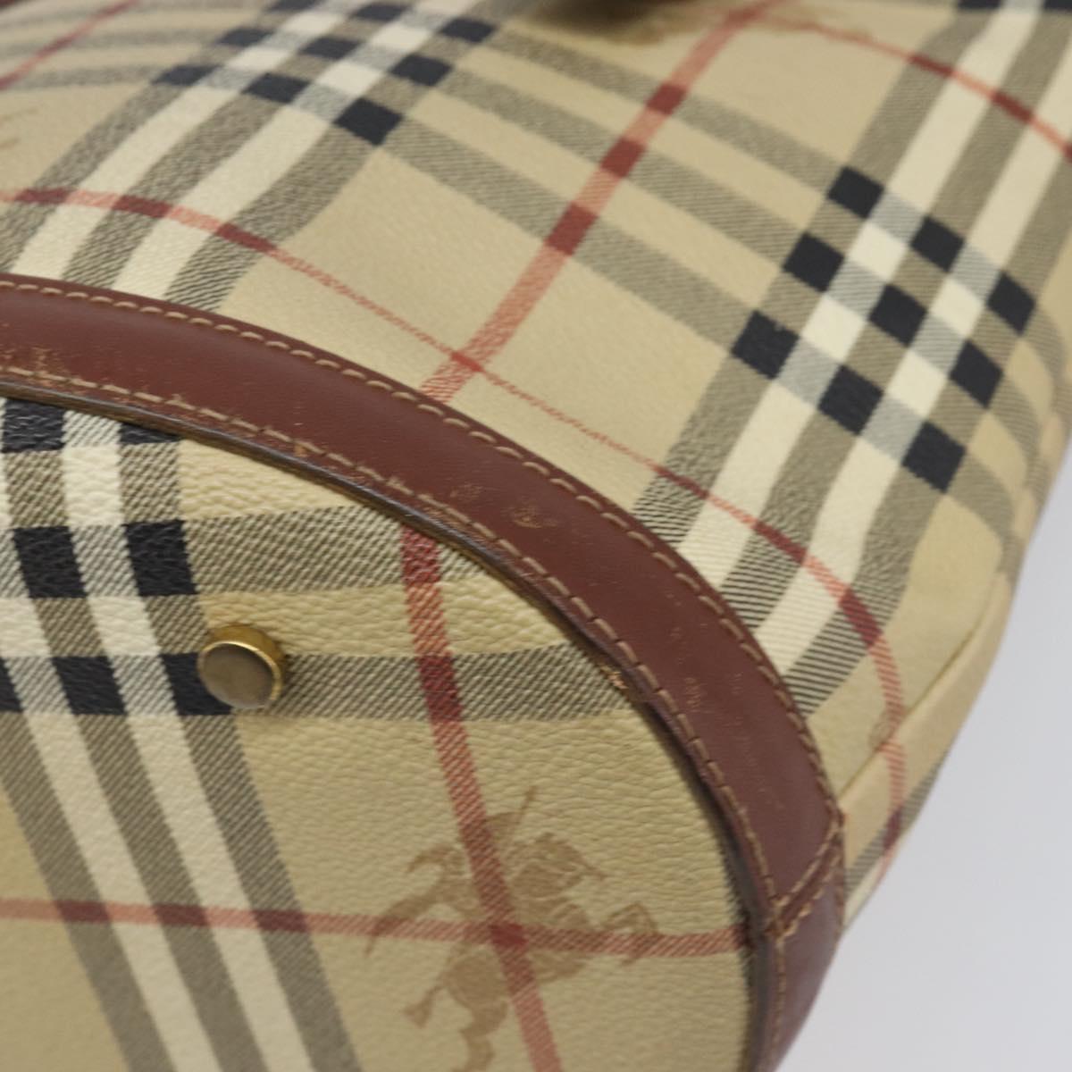 BURBERRY Nova Check Tote Bag PVC Beige Gold Auth ka6030