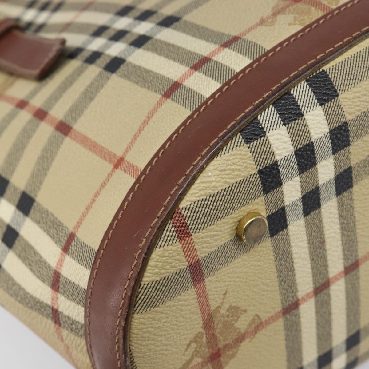 BURBERRY Nova Check Tote Bag PVC Beige Gold Auth ka6030