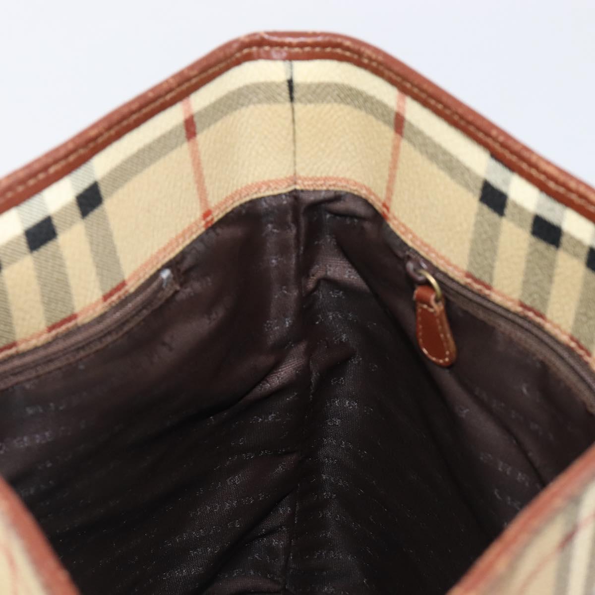 BURBERRY Nova Check Tote Bag PVC Beige Gold Auth ka6030