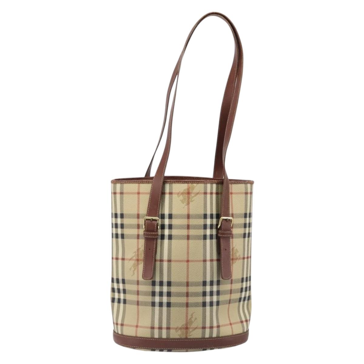 BURBERRY Nova Check Tote Bag PVC Beige Gold Auth ka6030