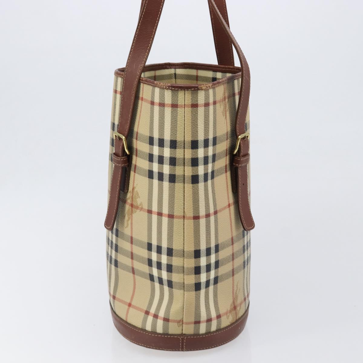 BURBERRY Nova Check Tote Bag PVC Beige Gold Auth ka6030