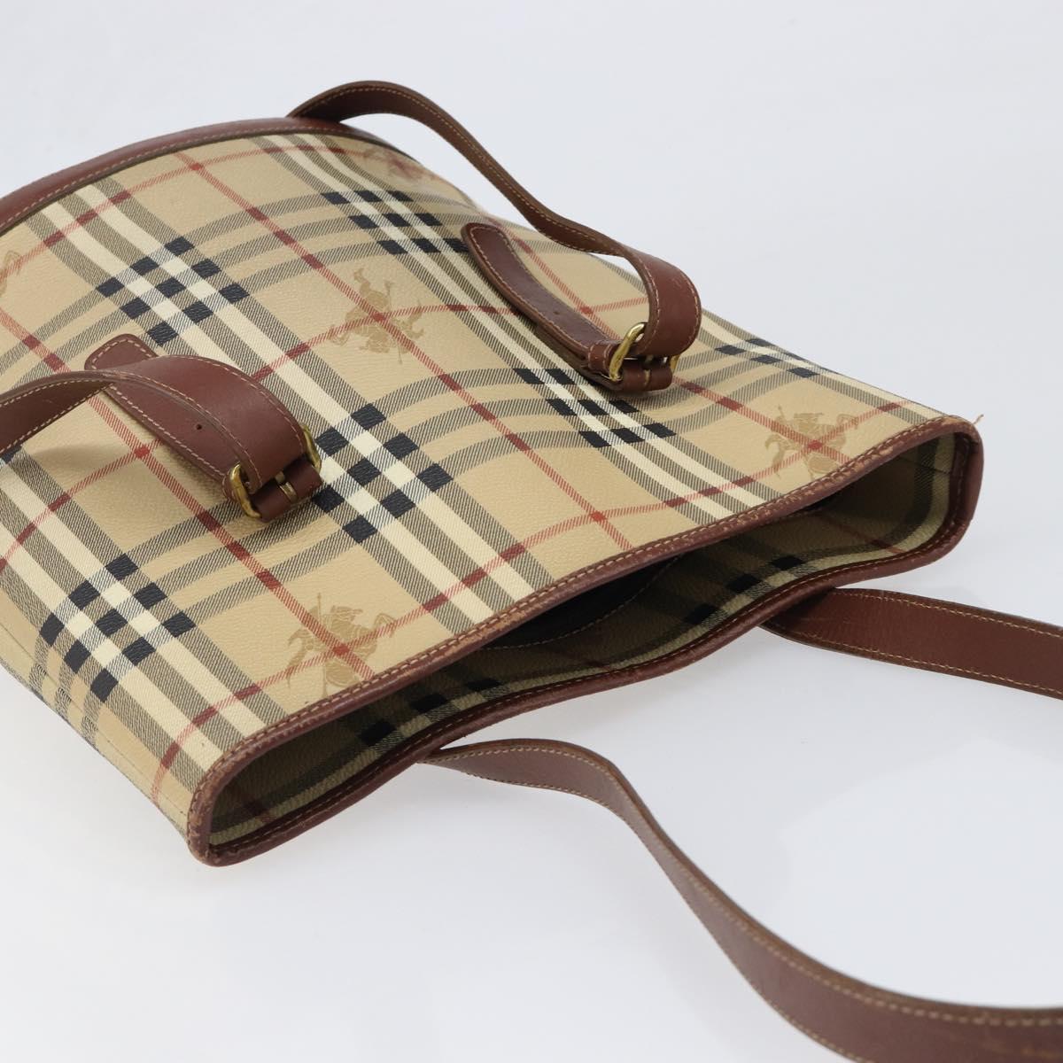 BURBERRY Nova Check Tote Bag PVC Beige Gold Auth ka6030