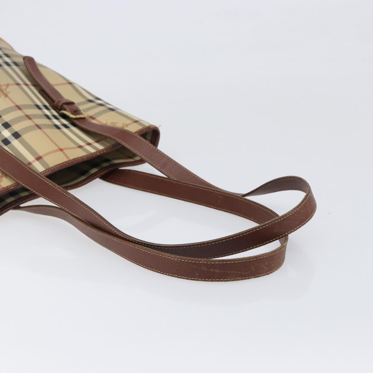 BURBERRY Nova Check Tote Bag PVC Beige Gold Auth ka6030