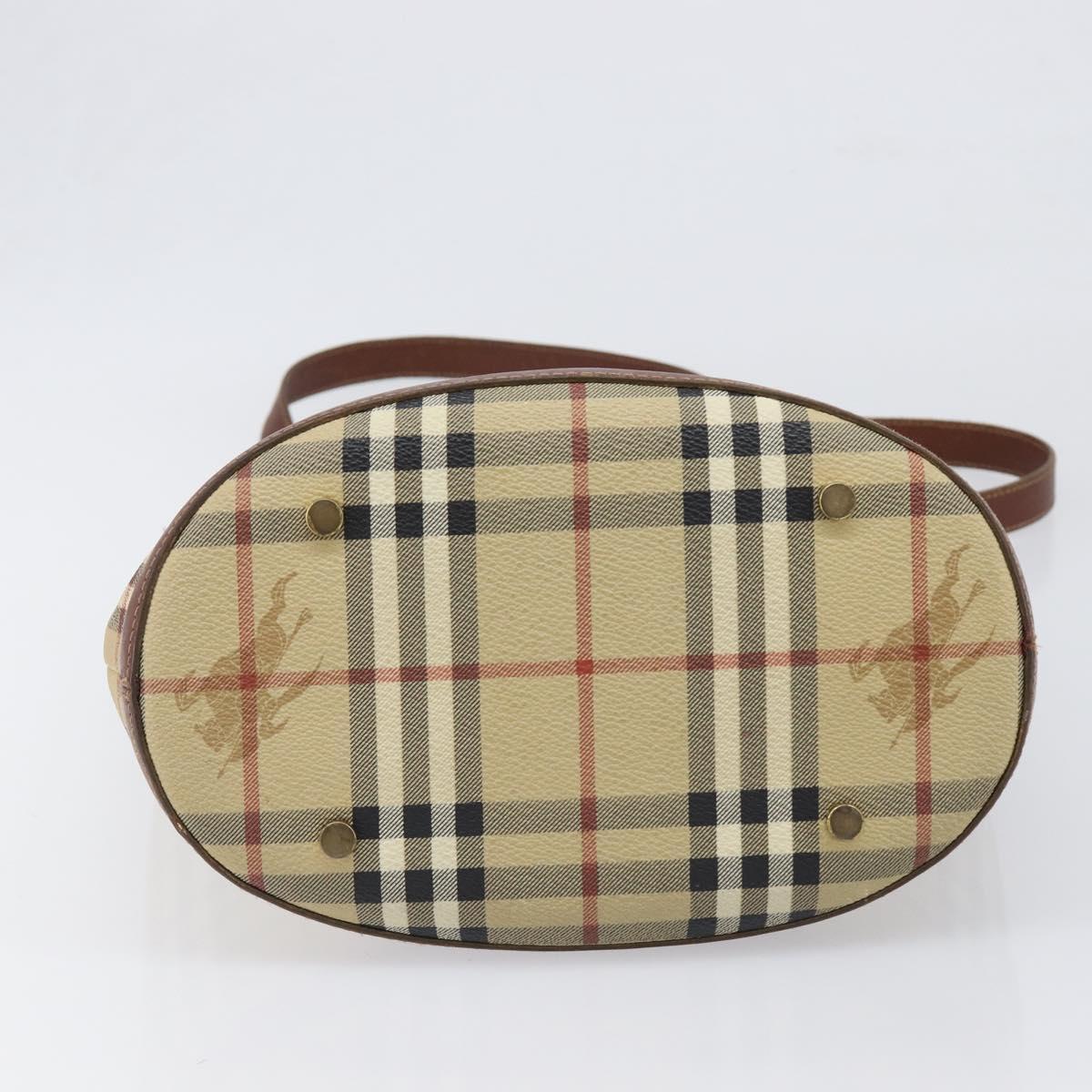 BURBERRY Nova Check Tote Bag PVC Beige Gold Auth ka6030
