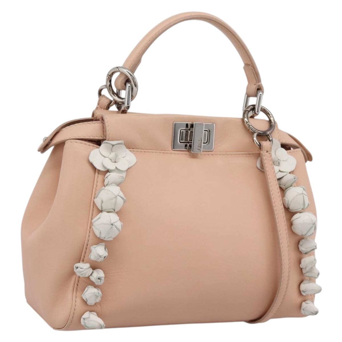 FENDI Mini Peek A Boo Hand Bag Leather 2way Pink Silver Auth ka6033V