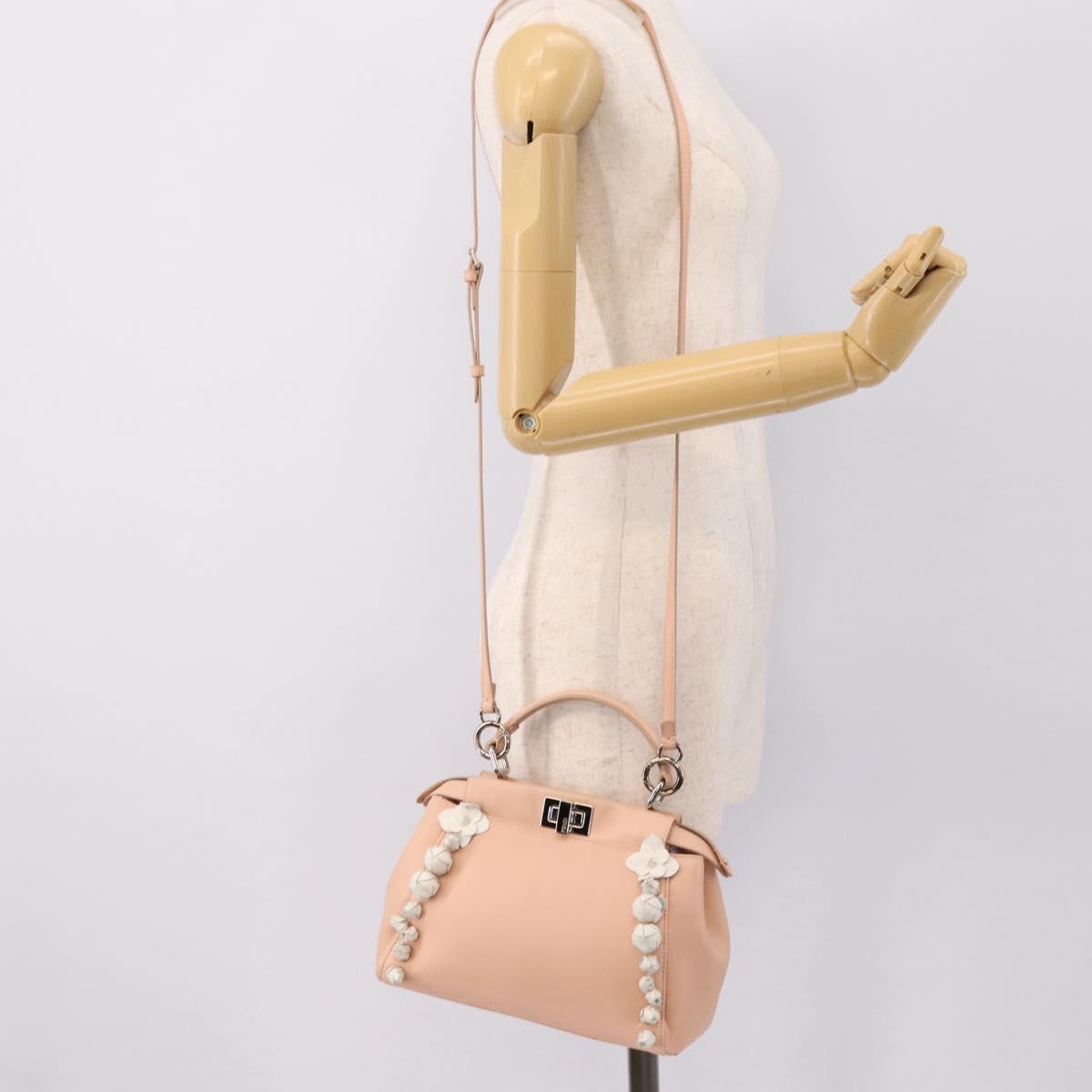 FENDI Mini Peek A Boo Hand Bag Leather 2way Pink Silver Auth ka6033V