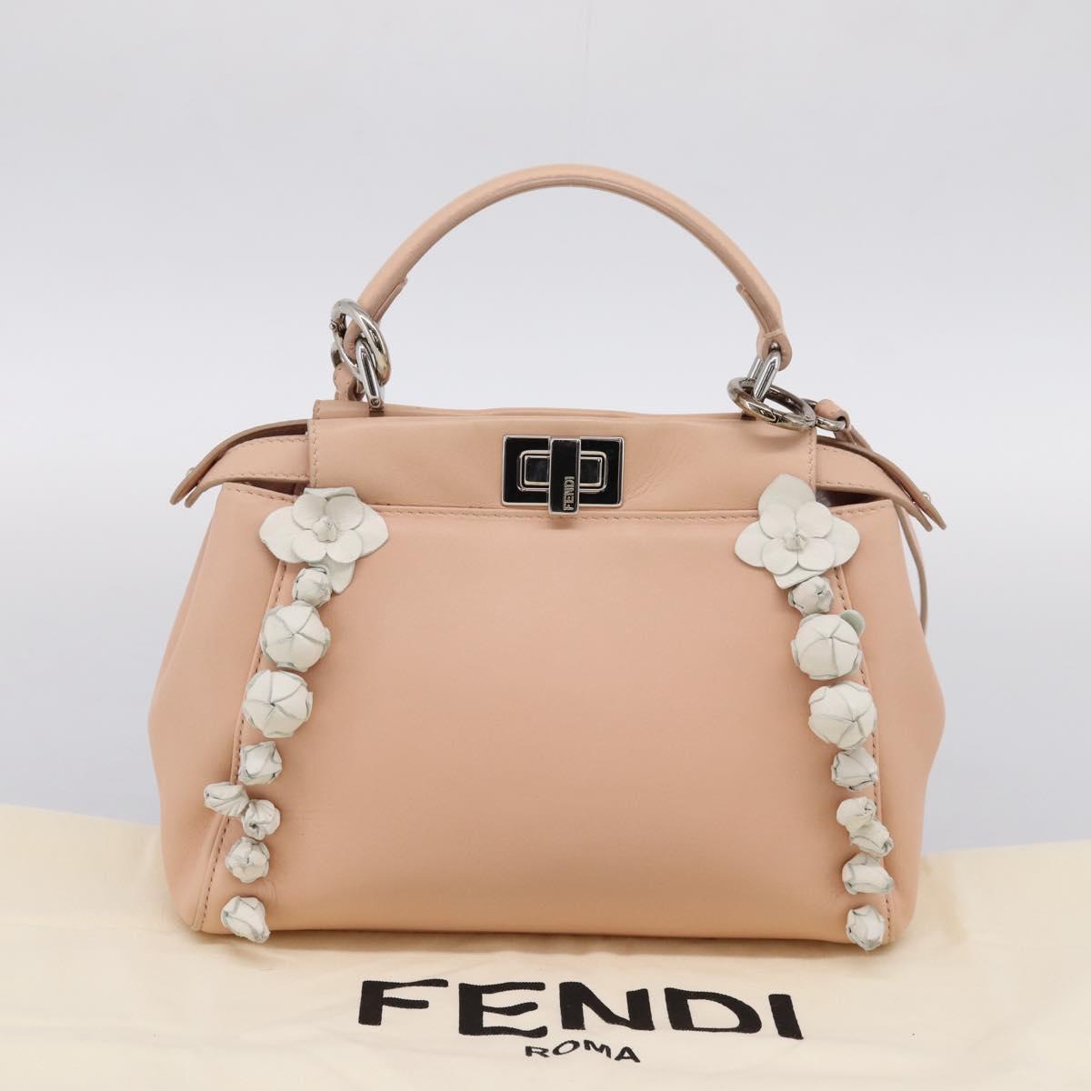 FENDI Mini Peek A Boo Hand Bag Leather 2way Pink Silver Auth ka6033V