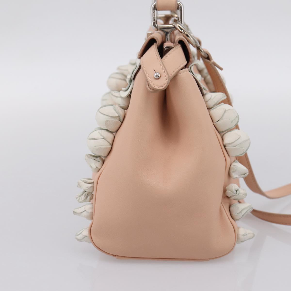FENDI Mini Peek A Boo Hand Bag Leather 2way Pink Silver Auth ka6033V