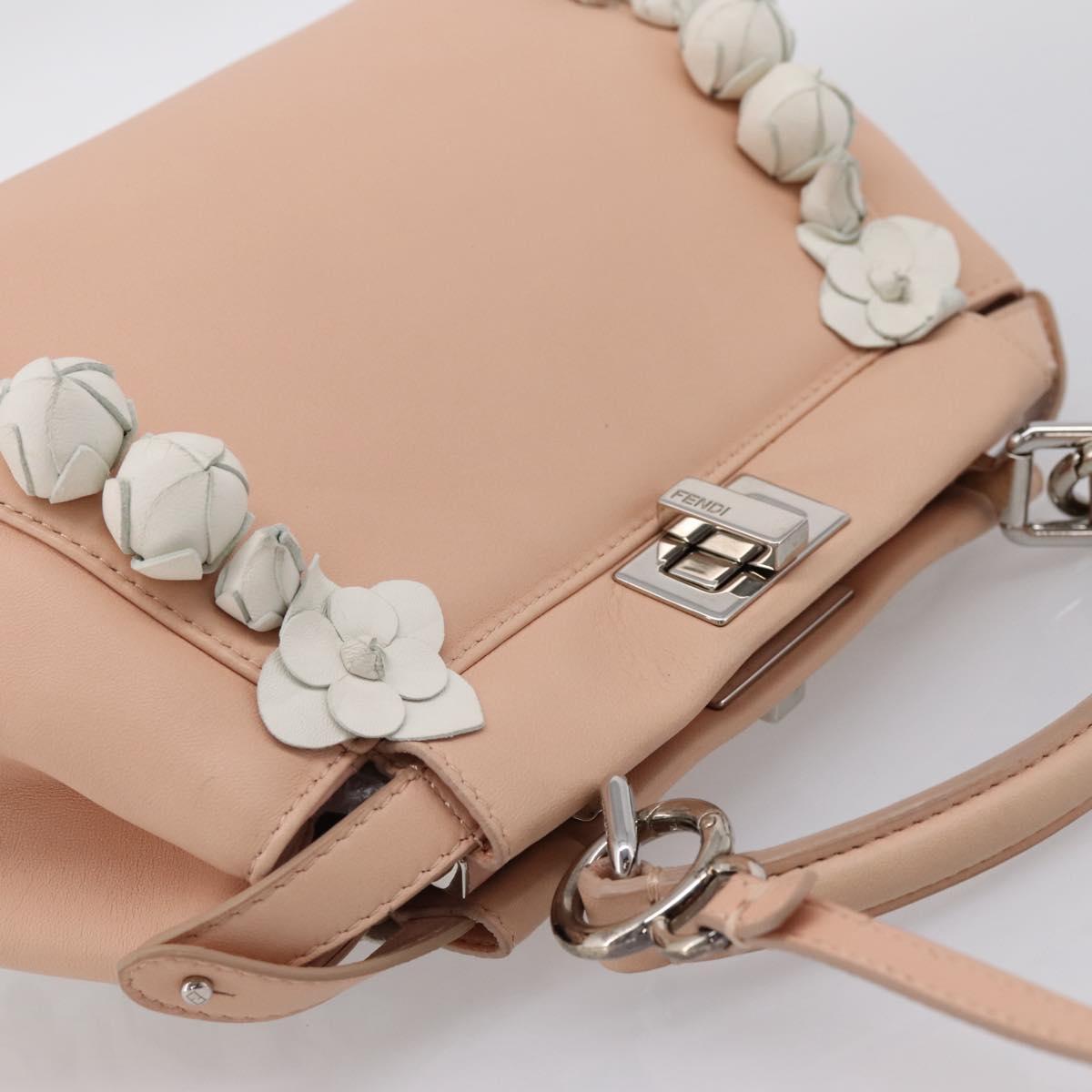 FENDI Mini Peek A Boo Hand Bag Leather 2way Pink Silver Auth ka6033V