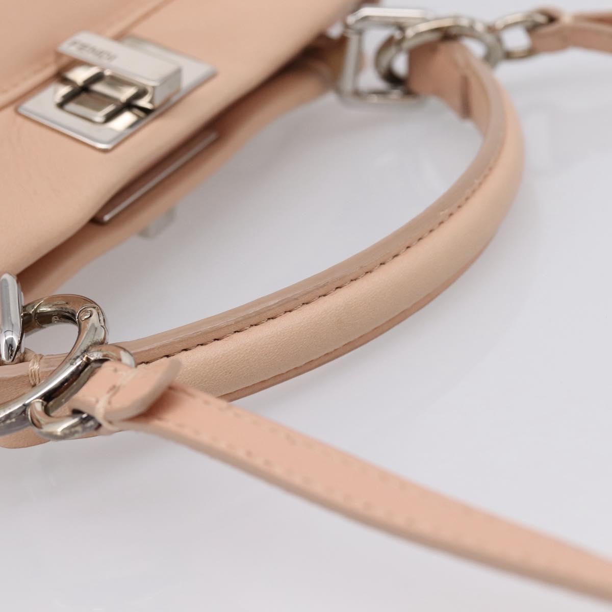 FENDI Mini Peek A Boo Hand Bag Leather 2way Pink Silver Auth ka6033V