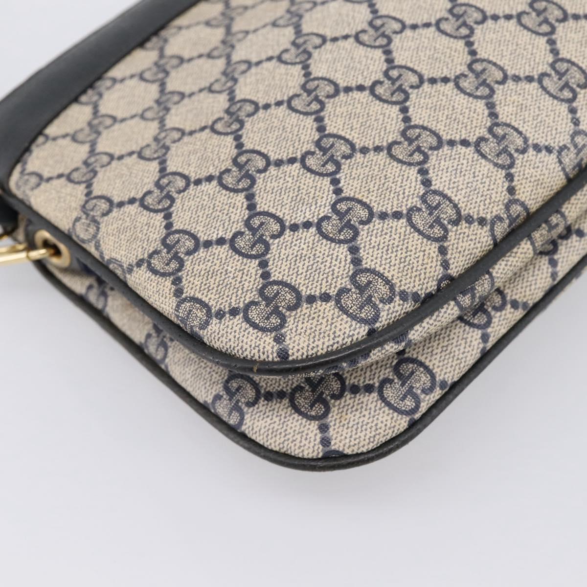 GUCCI GG Supreme Sherry Line Shoulder Bag PVC Navy Gold 904 02 043 Auth ka6034