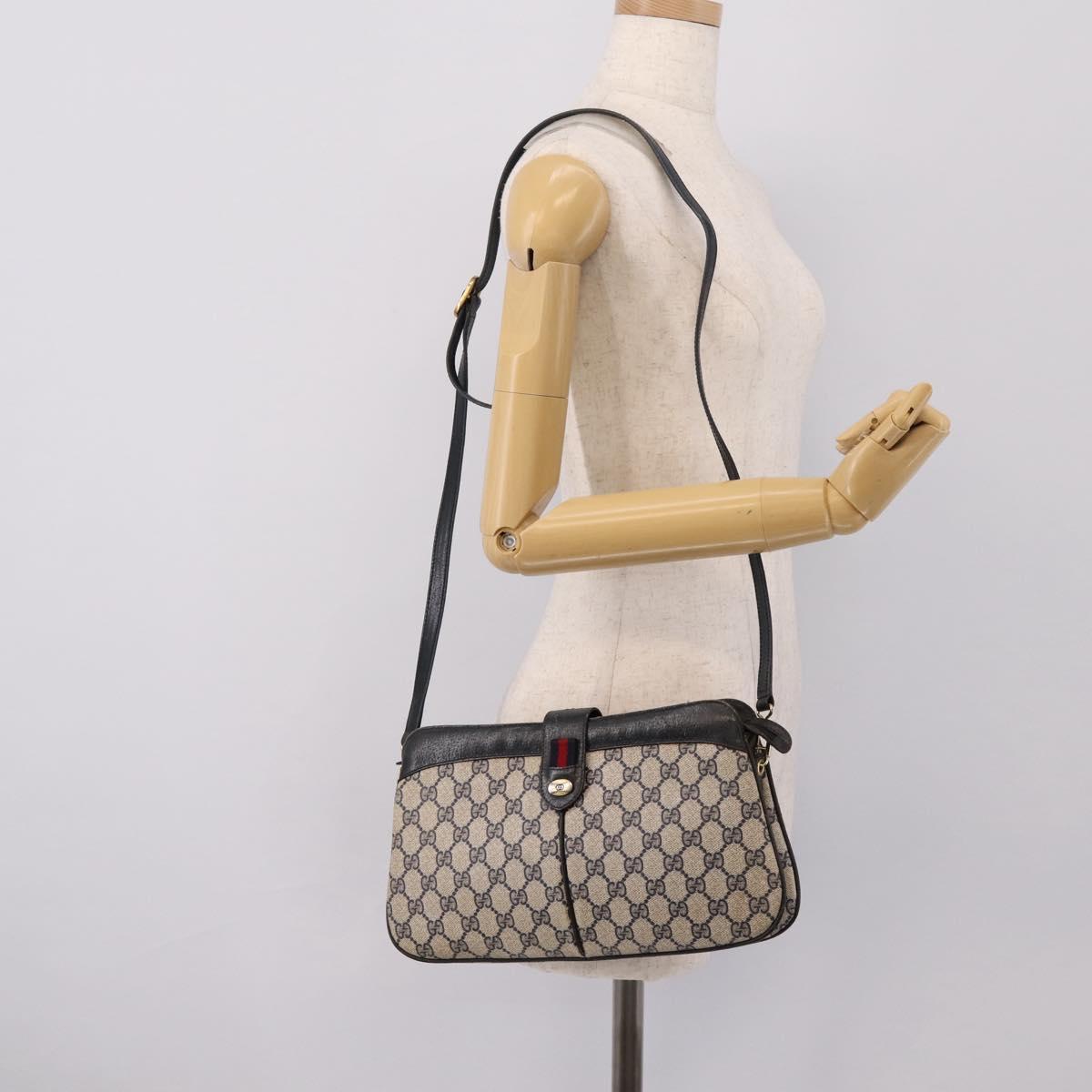 GUCCI GG Supreme Sherry Line Shoulder Bag PVC Navy Gold 904 02 043 Auth ka6034