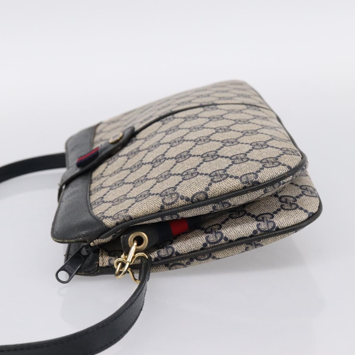 GUCCI GG Supreme Sherry Line Shoulder Bag PVC Navy Gold 904 02 043 Auth ka6034