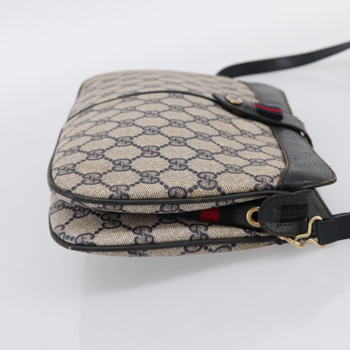 GUCCI GG Supreme Sherry Line Shoulder Bag PVC Navy Gold 904 02 043 Auth ka6034