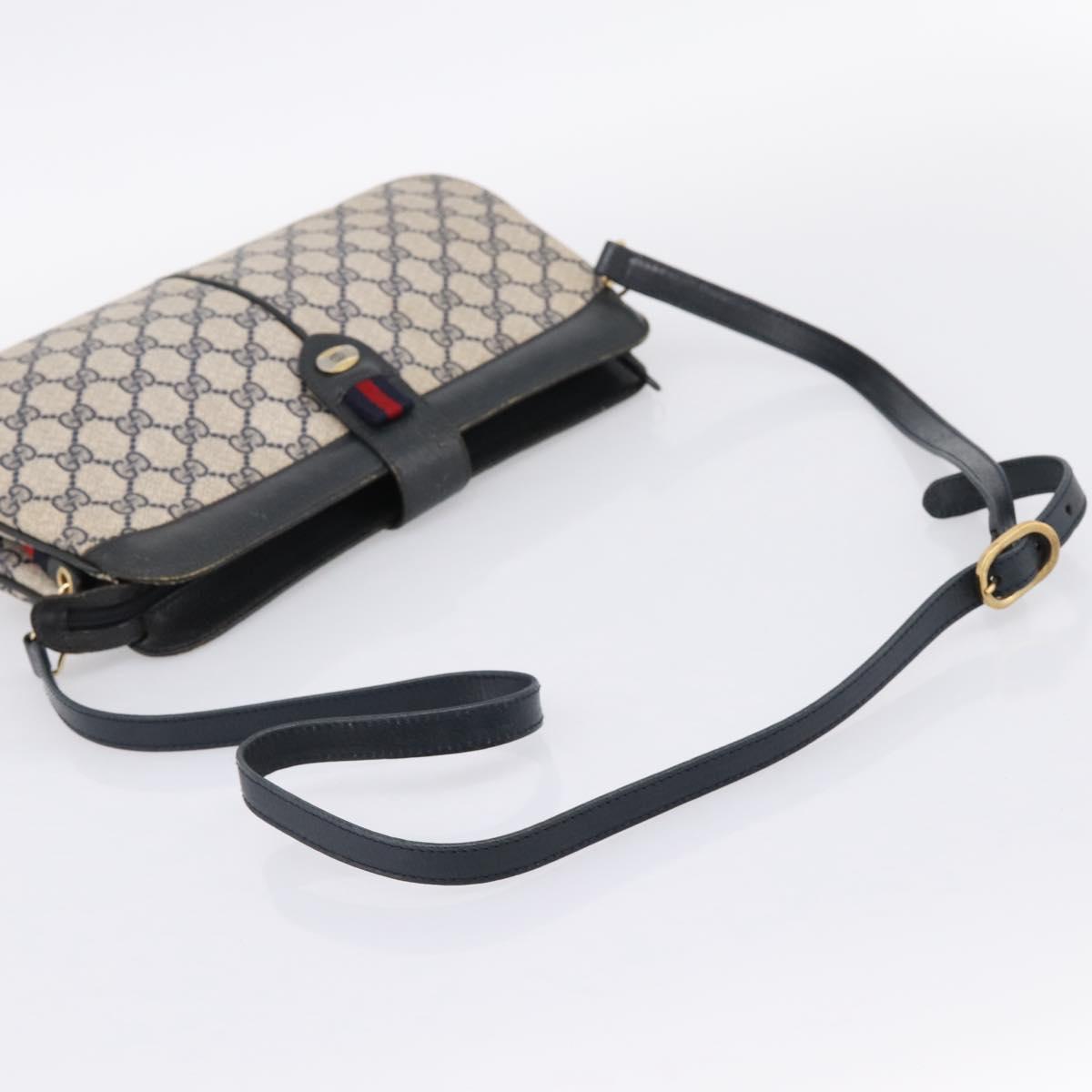 GUCCI GG Supreme Sherry Line Shoulder Bag PVC Navy Gold 904 02 043 Auth ka6034