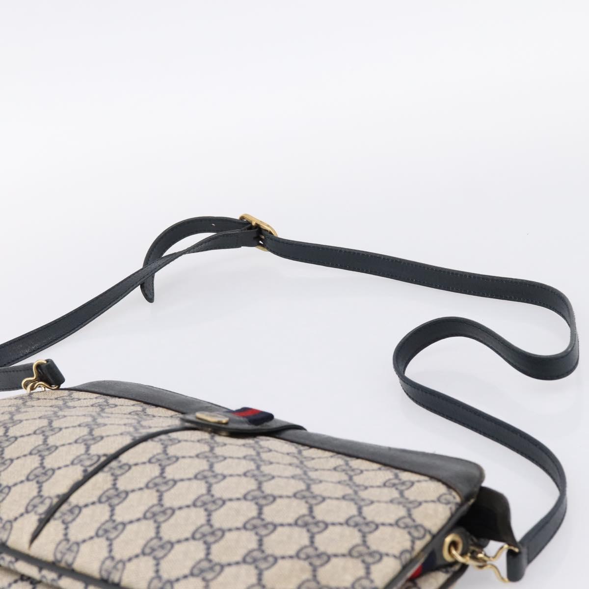 GUCCI GG Supreme Sherry Line Shoulder Bag PVC Navy Gold 904 02 043 Auth ka6034