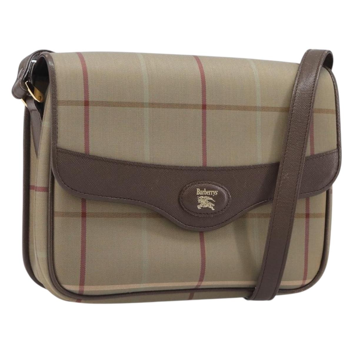Burberrys Nova Check Shoulder Bag Canvas Beige Gold Auth ka6035