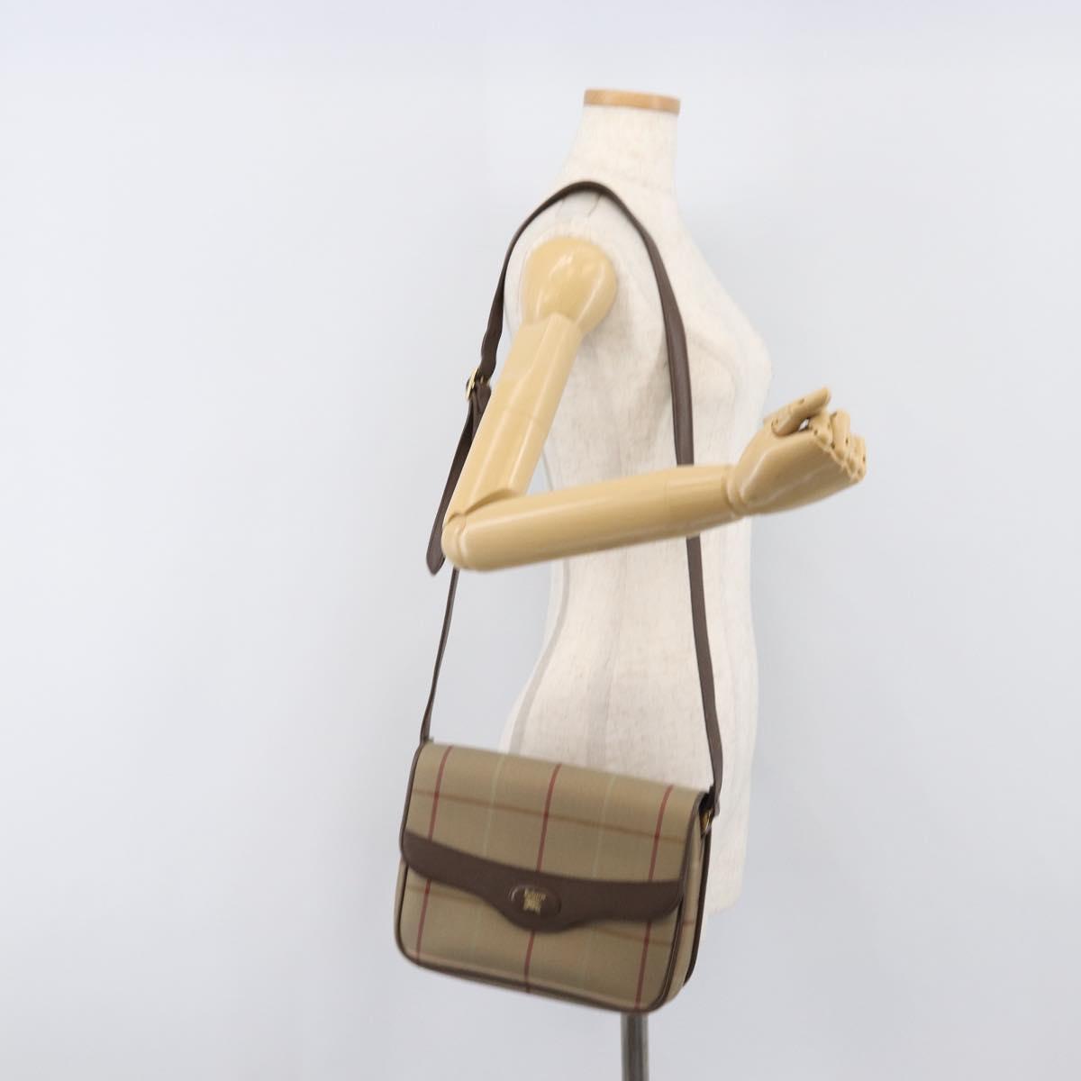 Burberrys Nova Check Shoulder Bag Canvas Beige Gold Auth ka6035