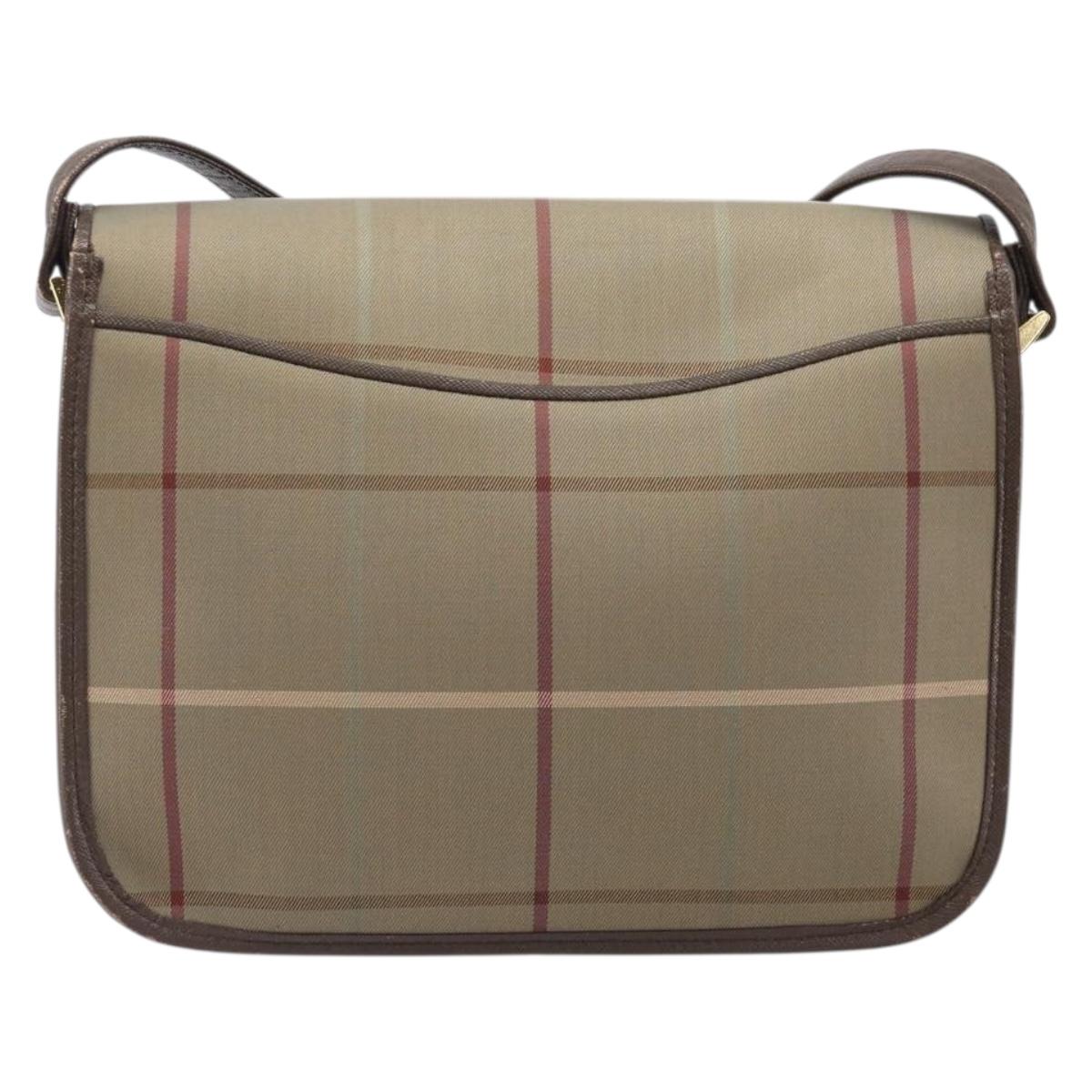 Burberrys Nova Check Shoulder Bag Canvas Beige Gold Auth ka6035