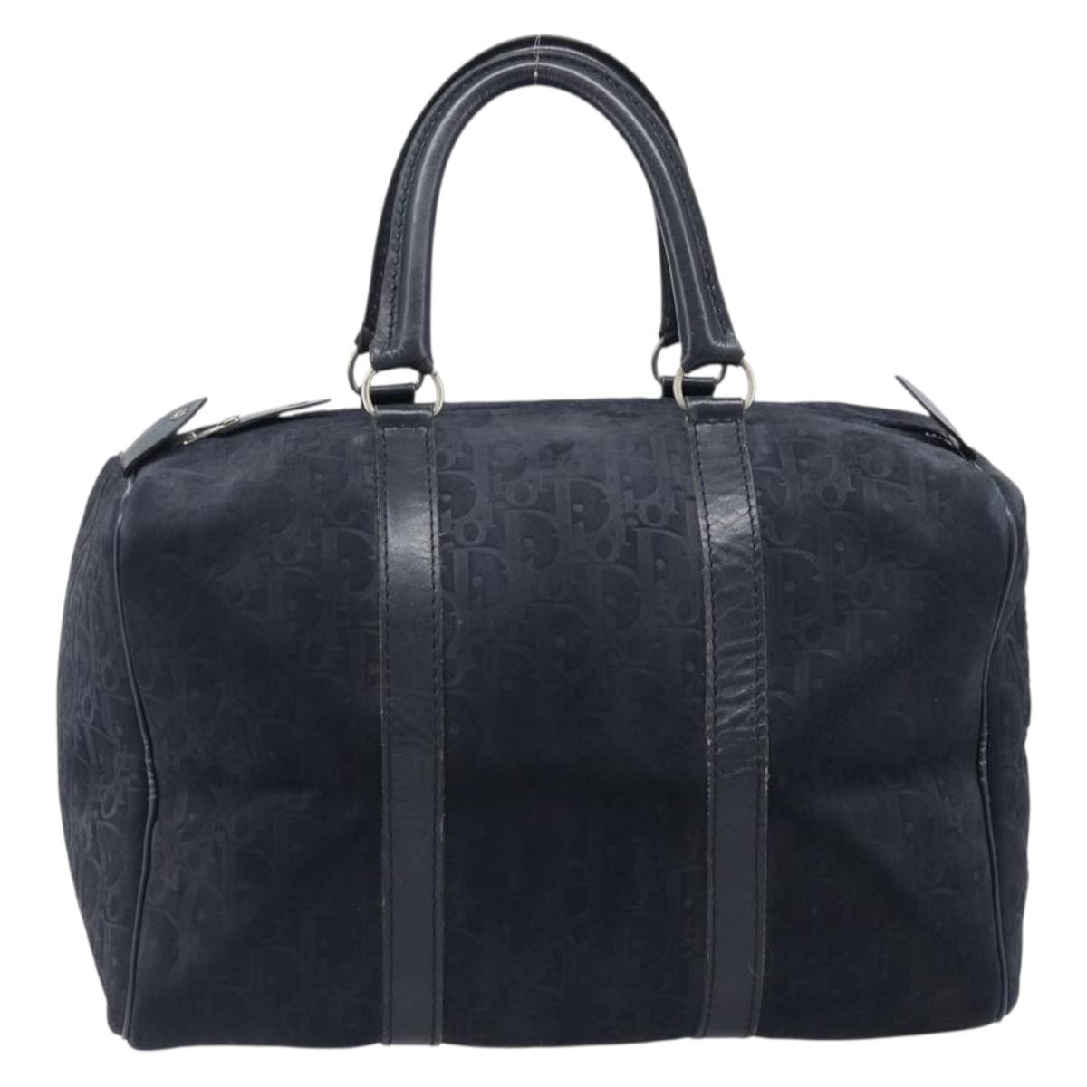 Christian Dior Trotter Canvas Boston Bag Suede Navy Silver Auth ka6036