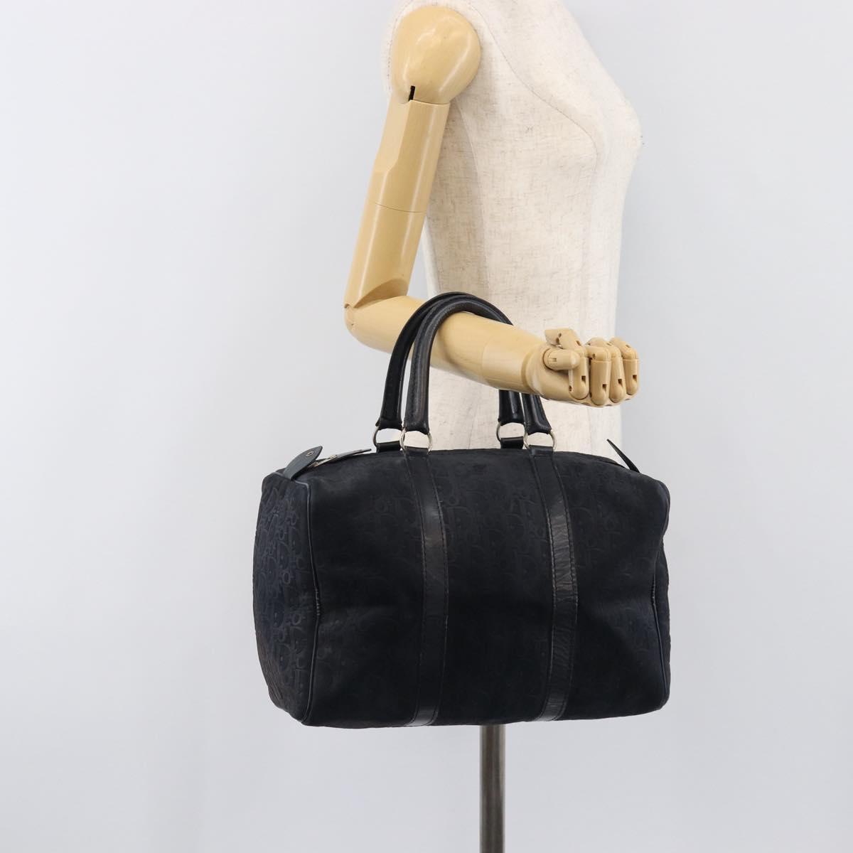 Christian Dior Trotter Canvas Boston Bag Suede Navy Silver Auth ka6036
