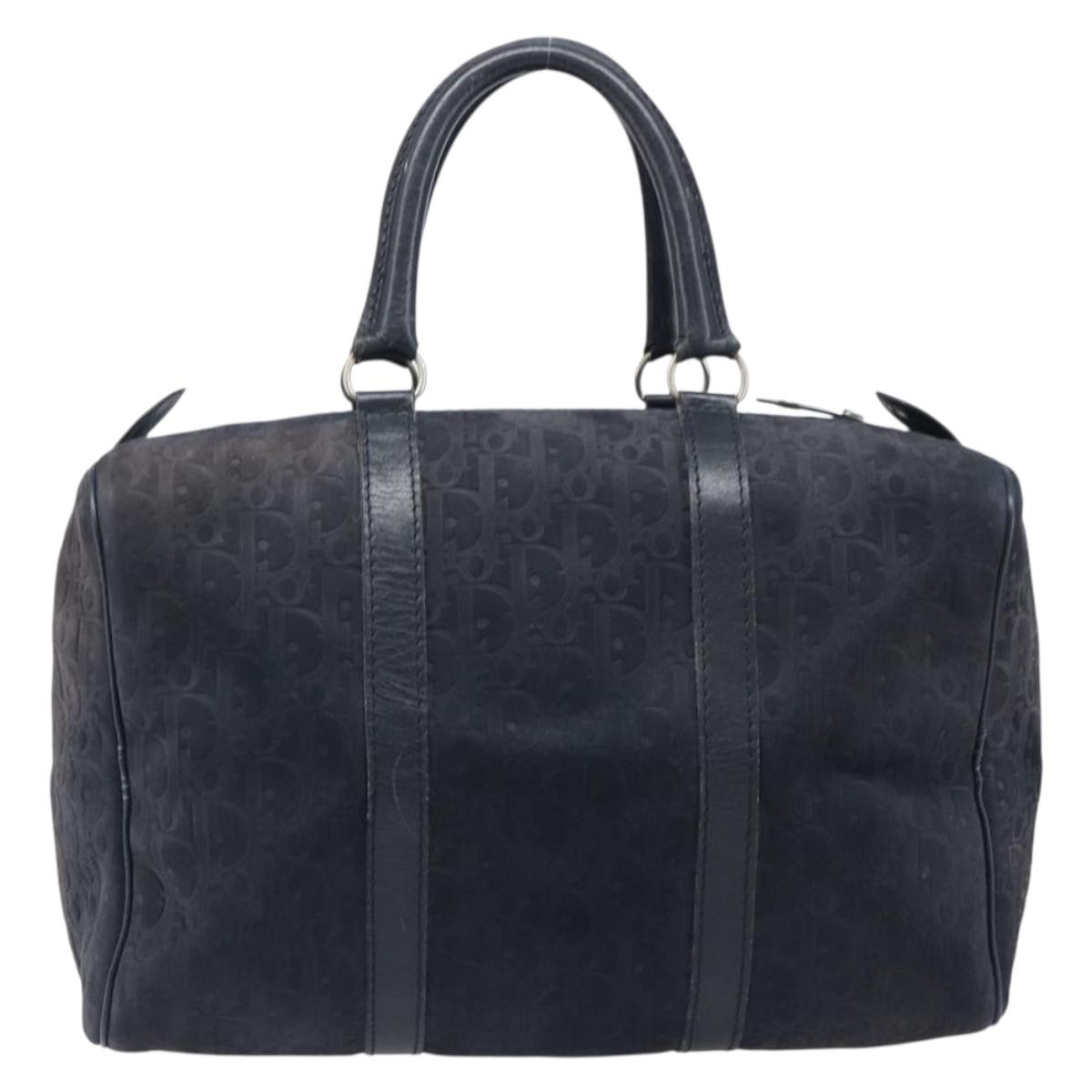 Christian Dior Trotter Canvas Boston Bag Suede Navy Silver Auth ka6036