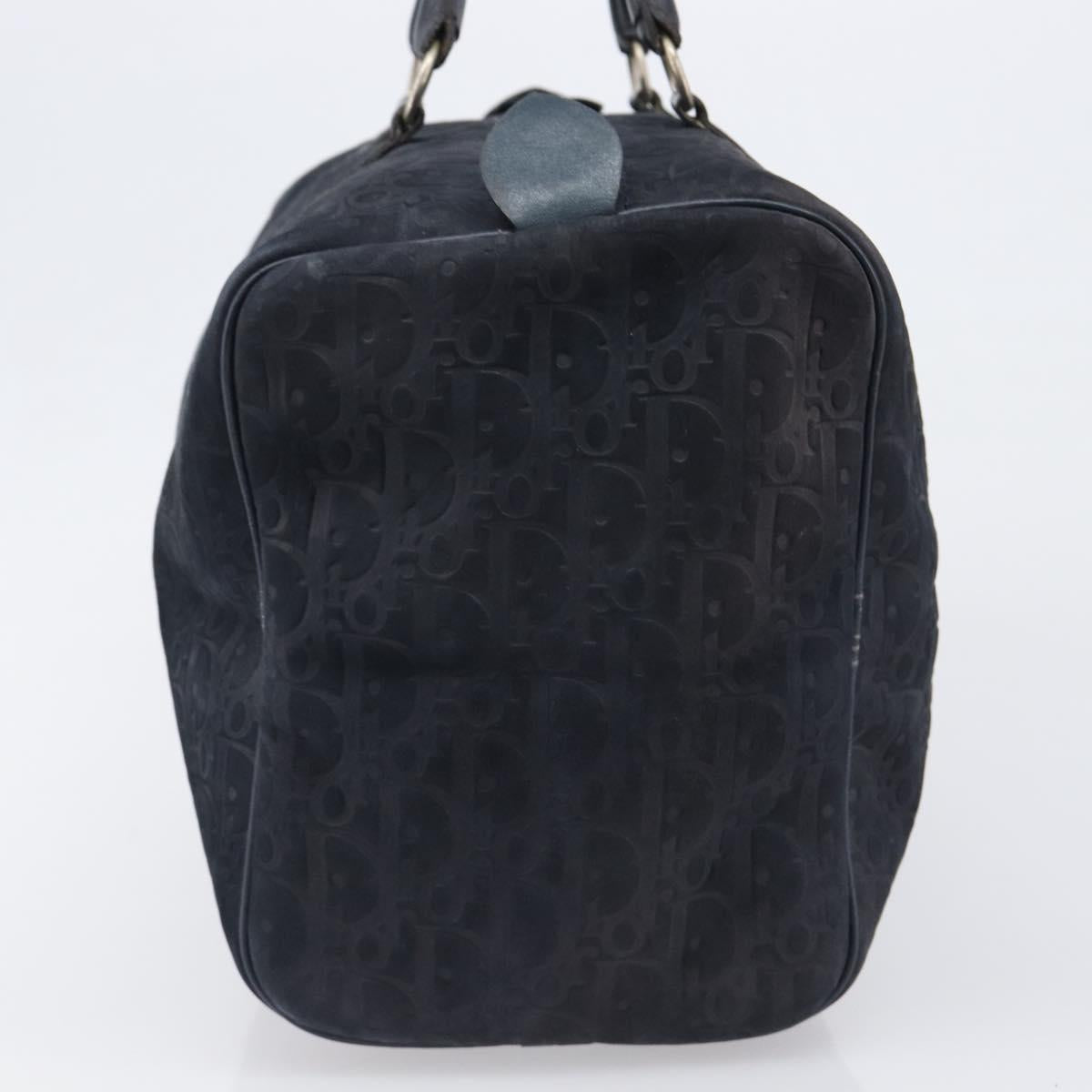 Christian Dior Trotter Canvas Boston Bag Suede Navy Silver Auth ka6036
