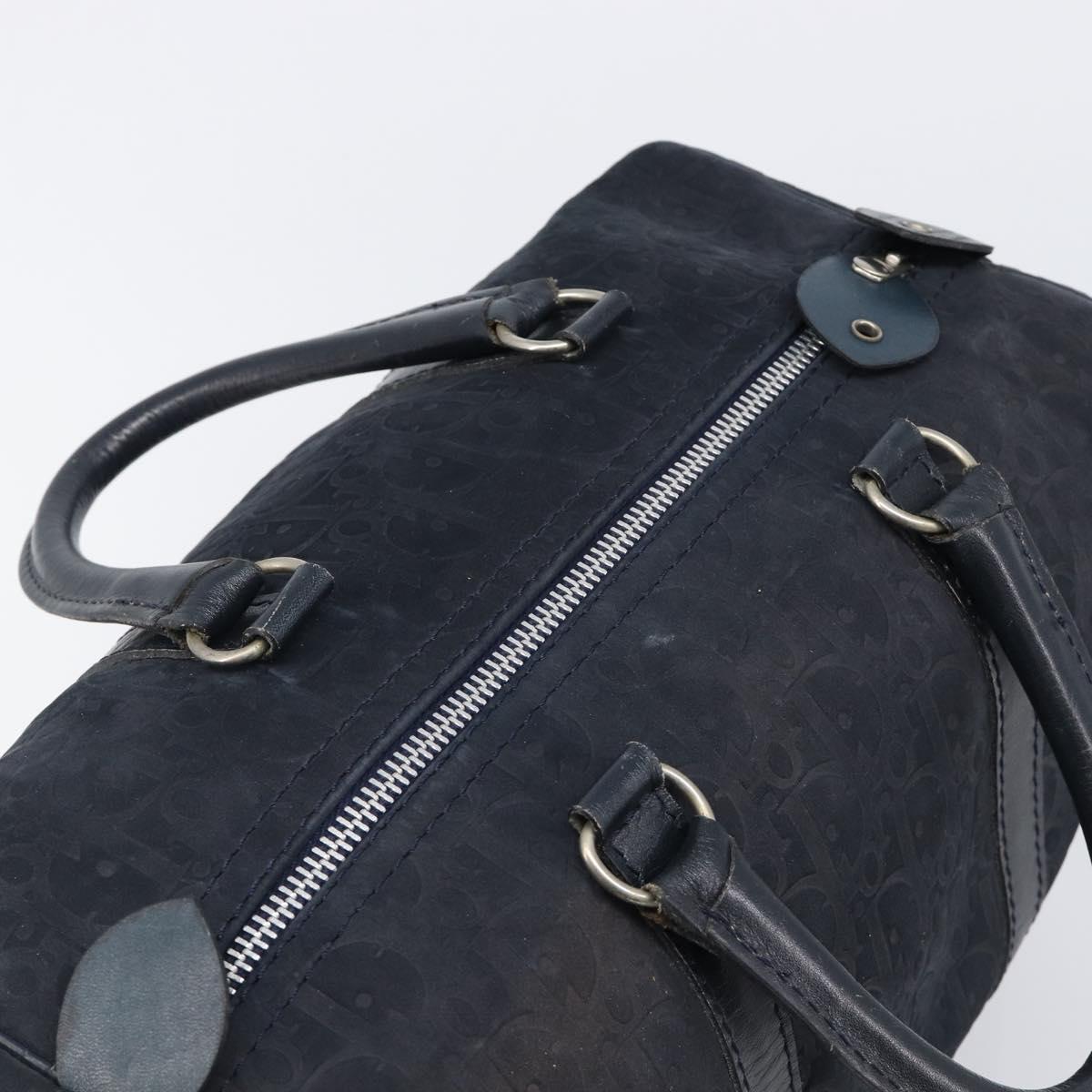 Christian Dior Trotter Canvas Boston Bag Suede Navy Silver Auth ka6036