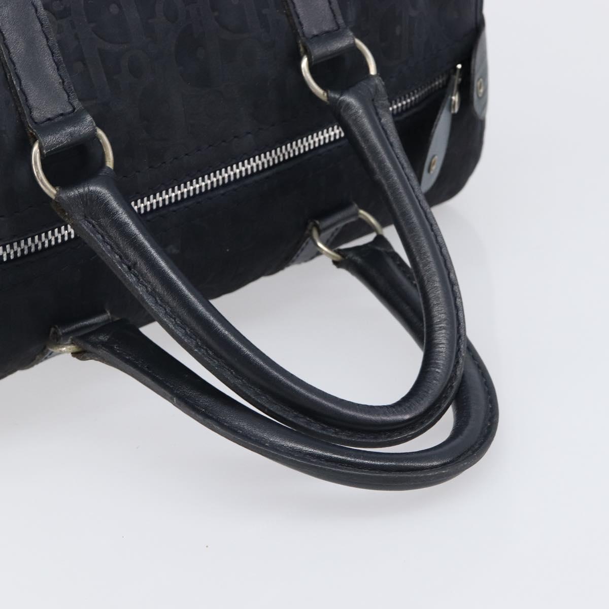 Christian Dior Trotter Canvas Boston Bag Suede Navy Silver Auth ka6036