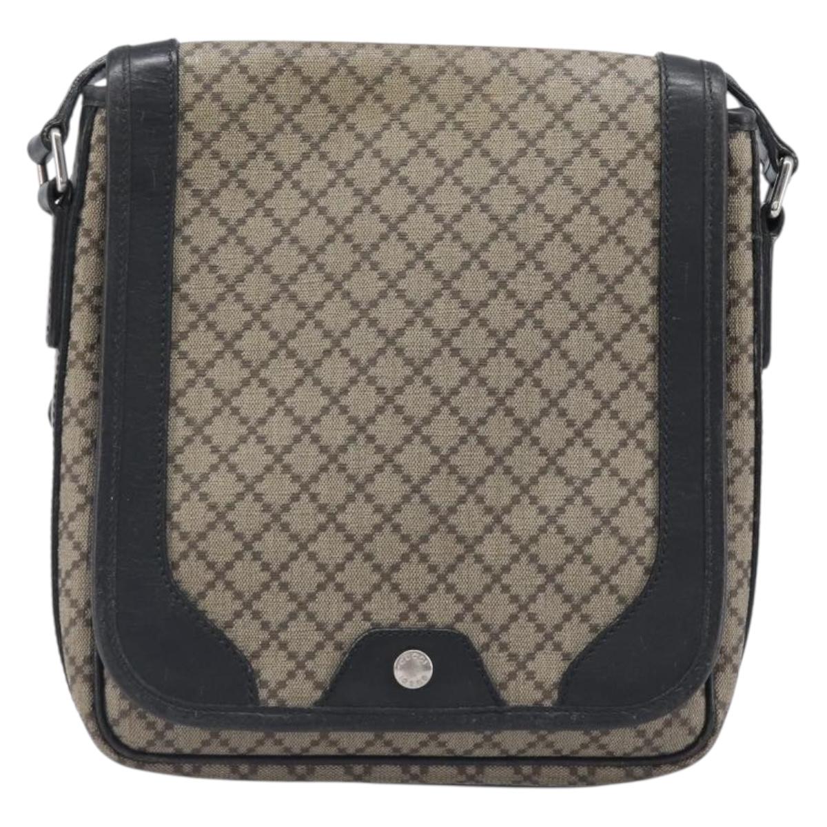 GUCCI Diamante Shoulder Bag Canvas Leather Brown Silver 295679 Auth ka6042