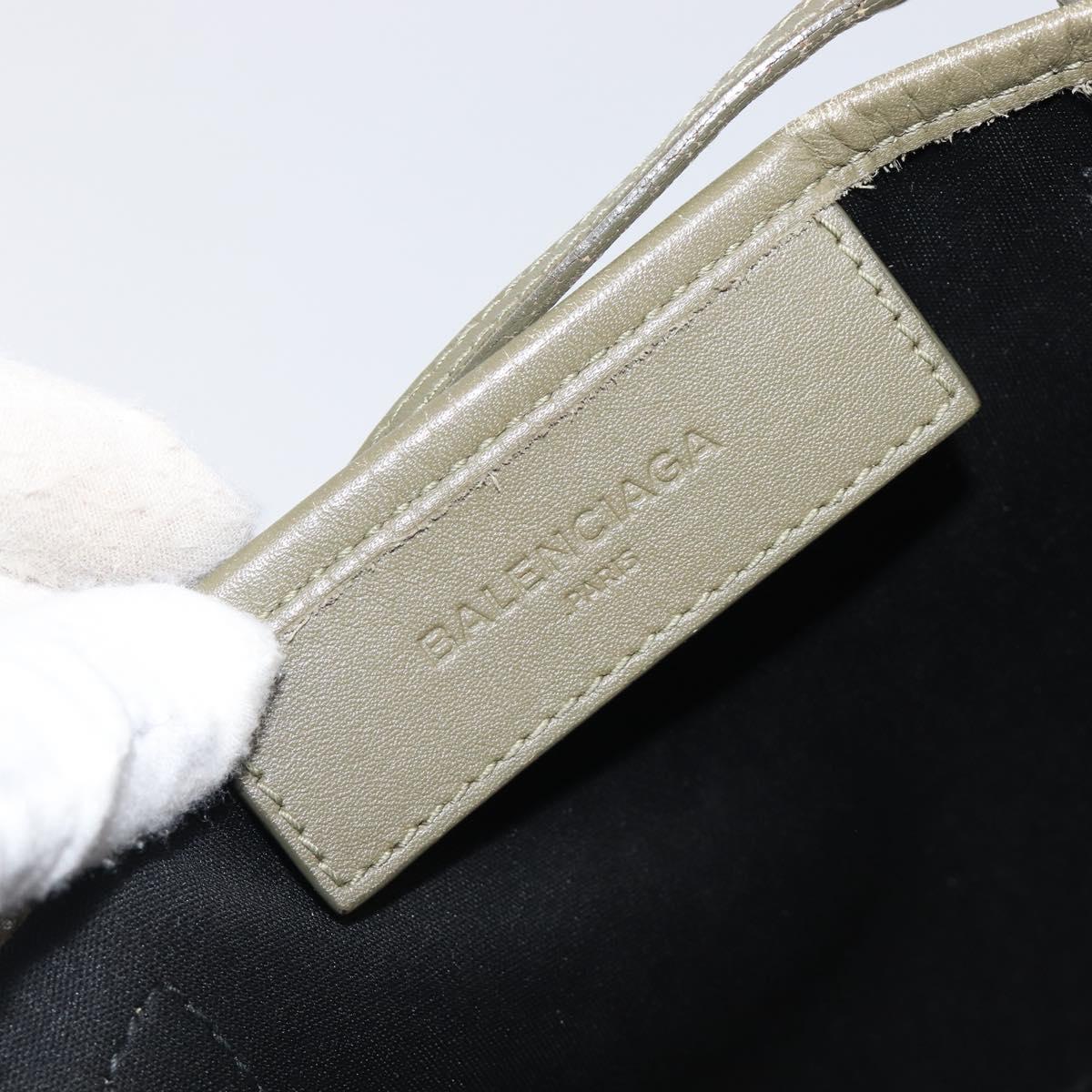 BALENCIAGA Navy Cabas XS Hand Bag Leather 2way White Silver 390346 Auth ka6043A