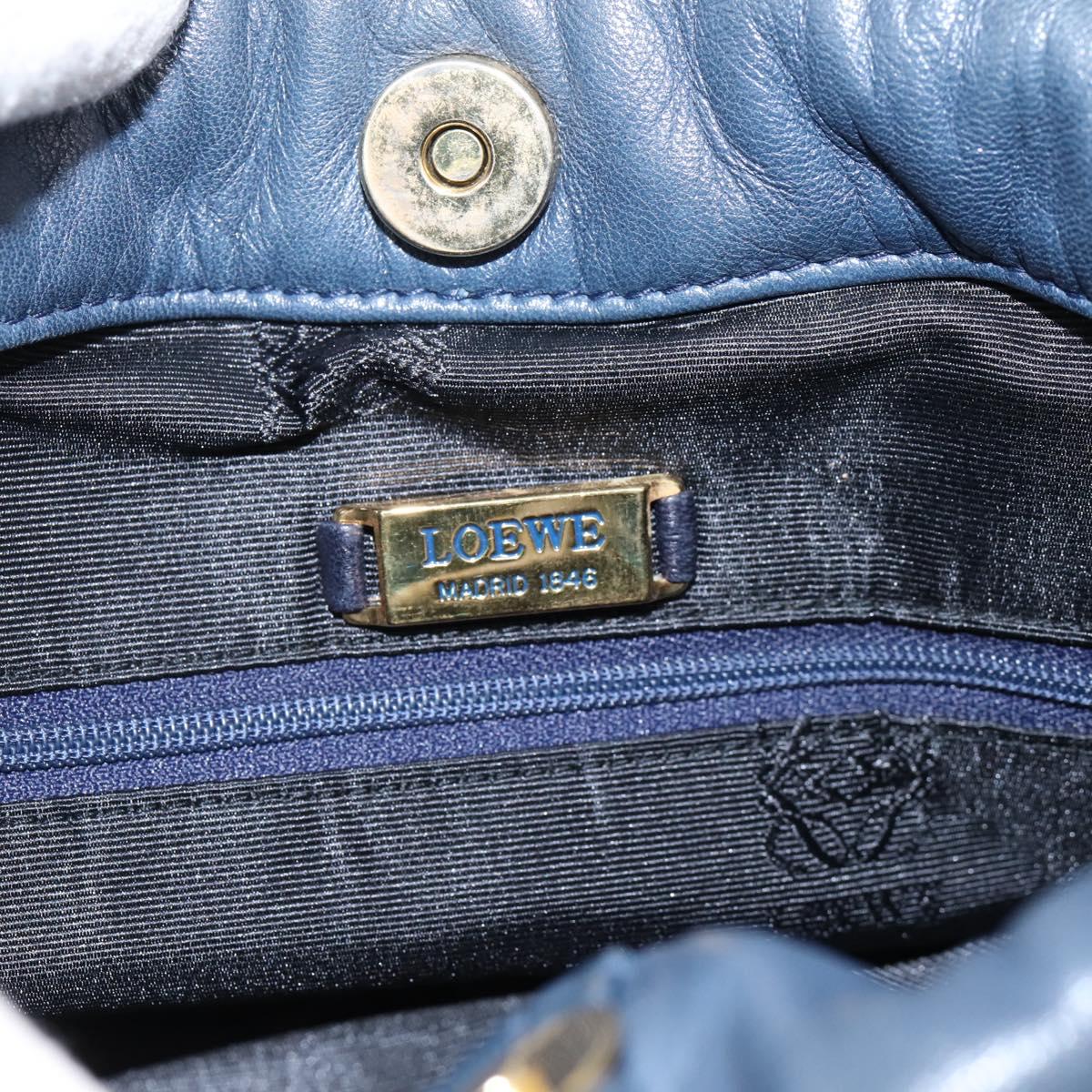 LOEWE Anagram Shoulder Bag Leather Navy Gold Auth ka6044A