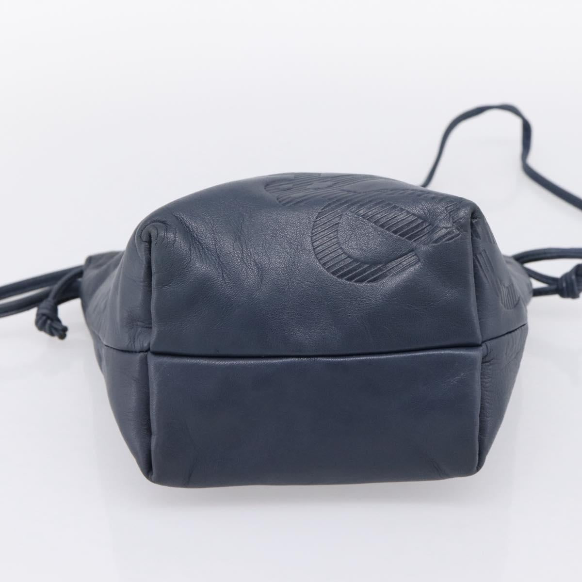 LOEWE Anagram Shoulder Bag Leather Navy Gold Auth ka6044A