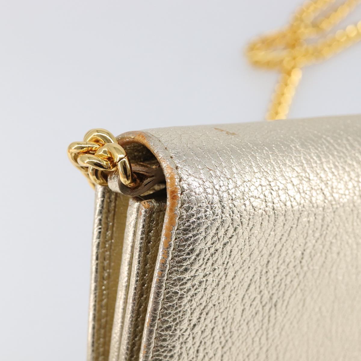 Miu Miu Chain Wallet Shoulder Bag Leather Gold Auth ka6046V