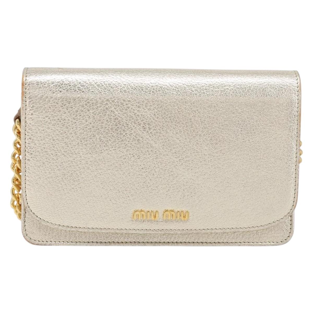 Miu Miu Chain Wallet Shoulder Bag Leather Gold Auth ka6046V