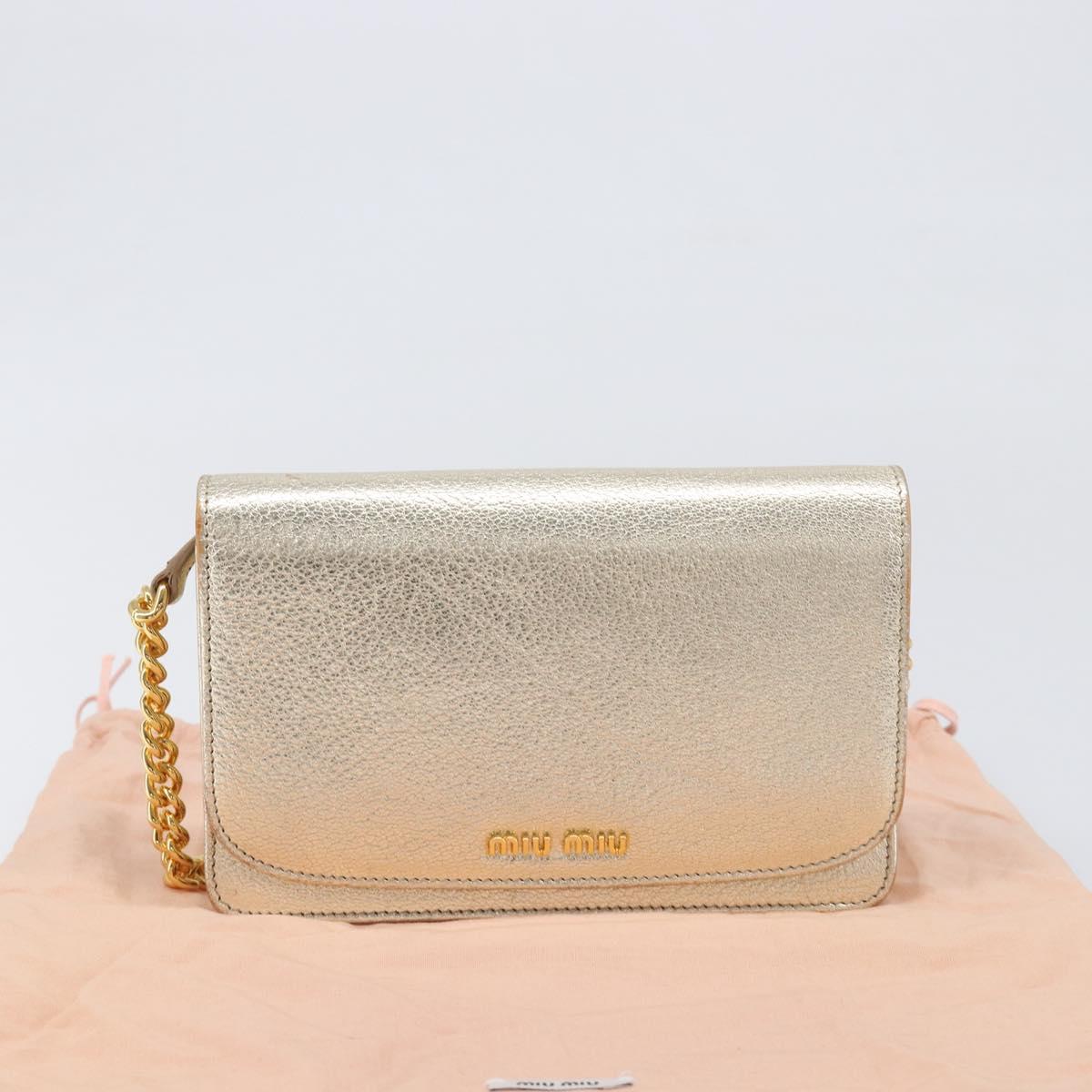 Miu Miu Chain Wallet Shoulder Bag Leather Gold Auth ka6046V