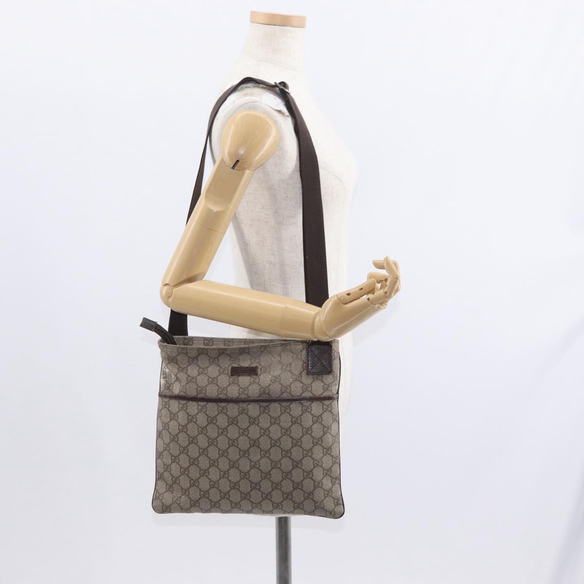 GUCCI GG Supreme Shoulder Bag PVC Beige Silver 141626 Auth ka605