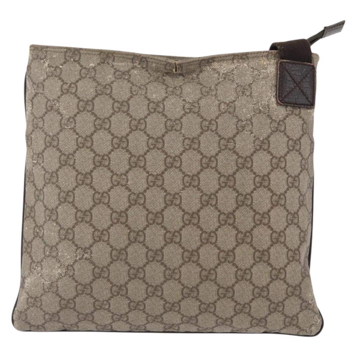 GUCCI GG Supreme Shoulder Bag PVC Beige Silver 141626 Auth ka605