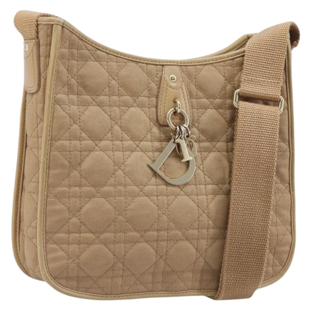 Christian Dior Lady Dior Canage Bag Coated Canvas Beige Gold Auth ka6054