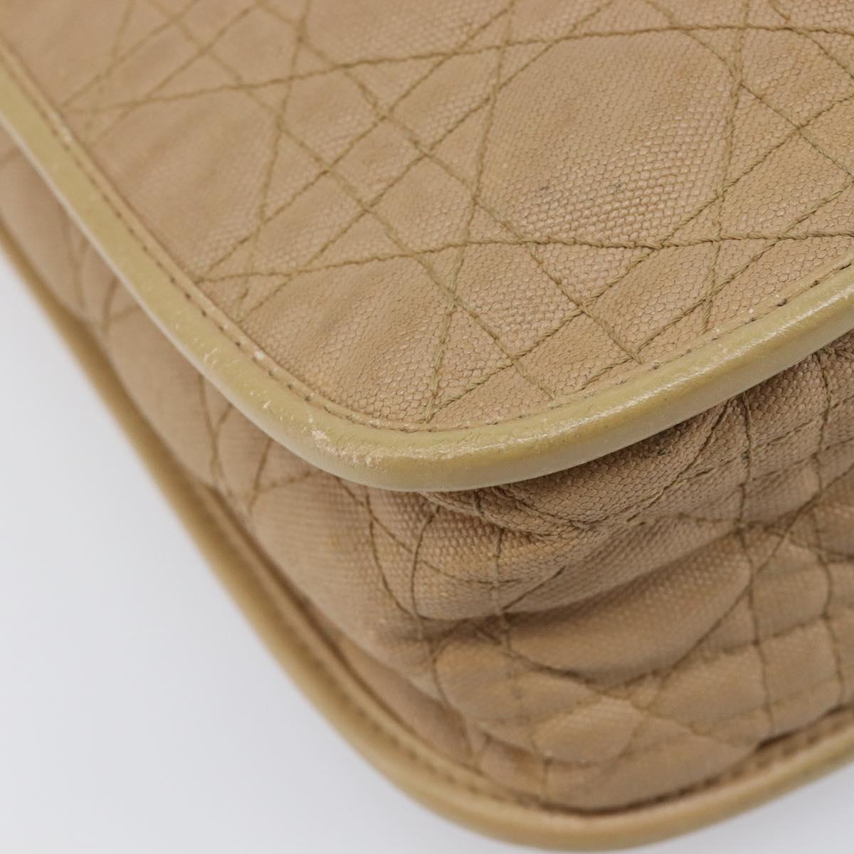Christian Dior Lady Dior Canage Bag Coated Canvas Beige Gold Auth ka6054