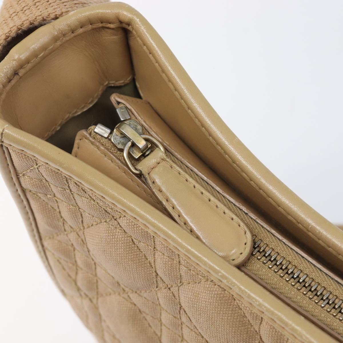 Christian Dior Lady Dior Canage Bag Coated Canvas Beige Gold Auth ka6054