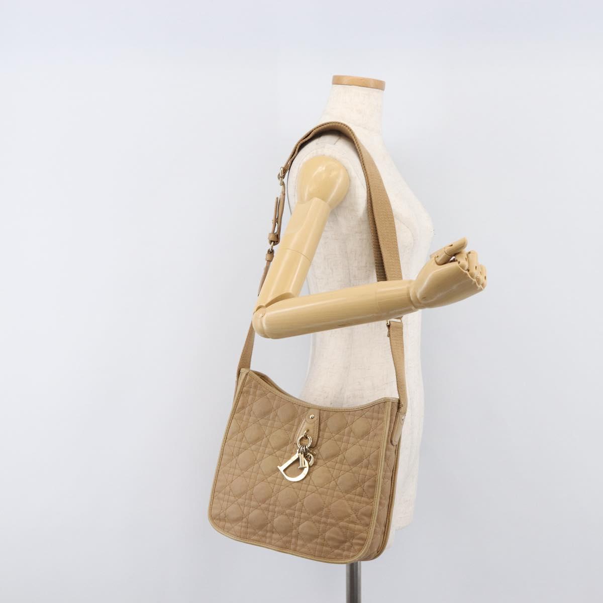 Christian Dior Lady Dior Canage Bag Coated Canvas Beige Gold Auth ka6054