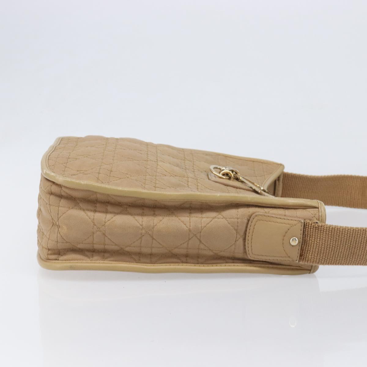 Christian Dior Lady Dior Canage Bag Coated Canvas Beige Gold Auth ka6054