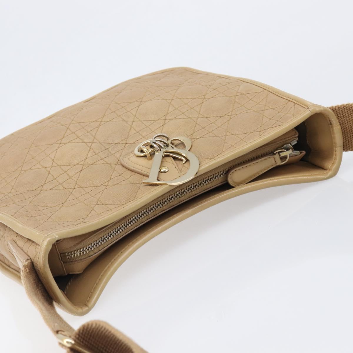 Christian Dior Lady Dior Canage Bag Coated Canvas Beige Gold Auth ka6054