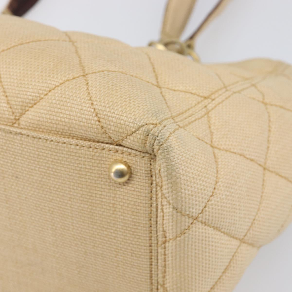 CHANEL Matelasse Tote Bag Raffia Beige Gold CC Auth ka6055A